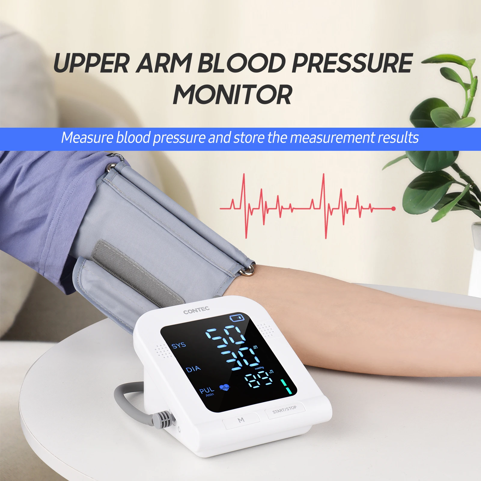 

Blood Pressure Monitor Upper Arm Cuff BP Cuff Automatic Arm Type Blood Pressure Gauge 4.3-inch LCD Electronic Sphygmomanometer