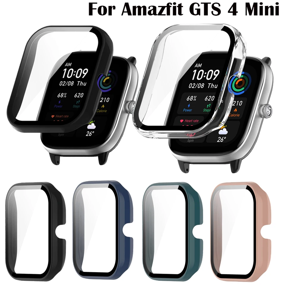 Chofit Custodie compatibili con Amazfit GTS 4 Mini Pellicola Protettiva per PC, Pellicola in Vetro Temperato HD per GTS 4 Mini Smart Watch (nero+bianco+blu