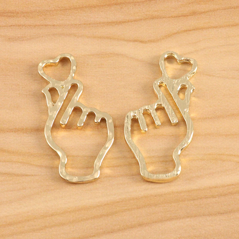 

10 Pieces Gold Color Heart Gesture Charms Pendants for DIY Earrings Jewellery Making Accessories 16x34mm