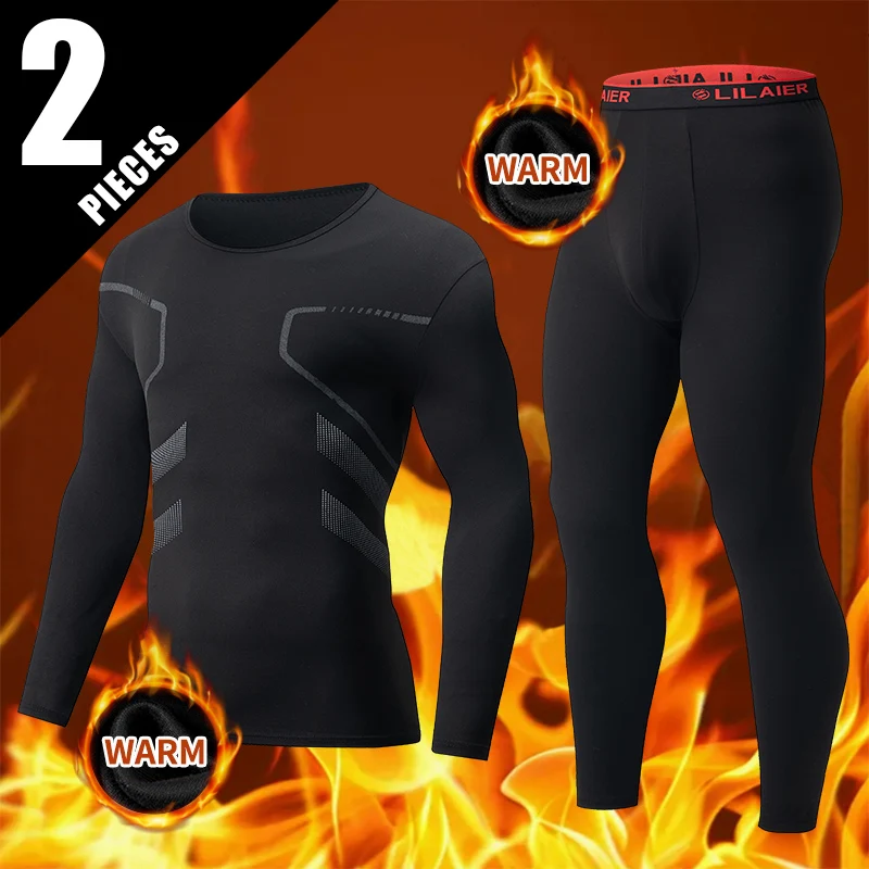 Autumn And Winter Men's Printed Casual Sports Underwear Set Cycling And Running Plus Size Base Warm Suit 1/2-piece