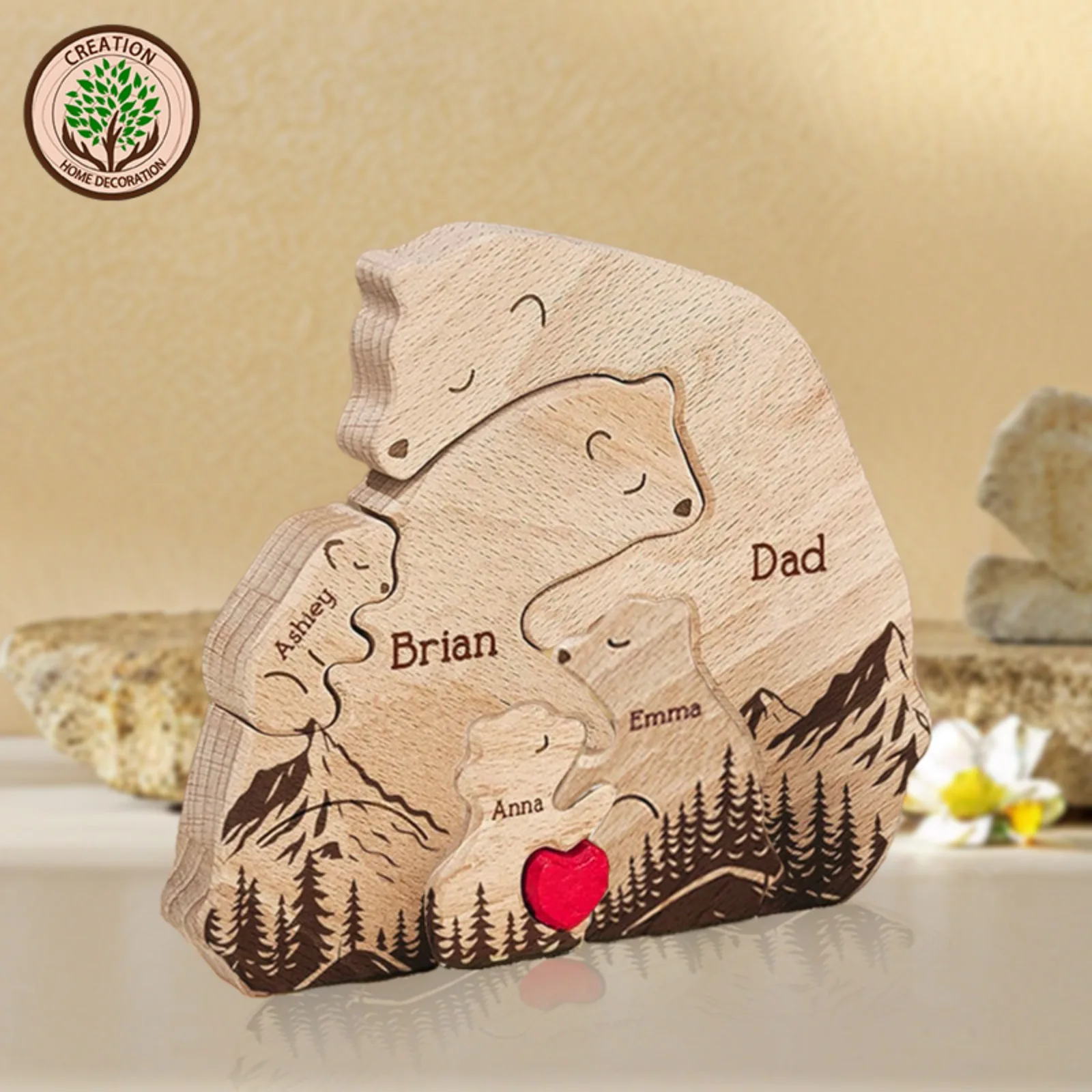 Customized Wooden Bear Family Puzzle – Heartwarming Gift for Baby's Birth or Mom, Perfect for Holidays