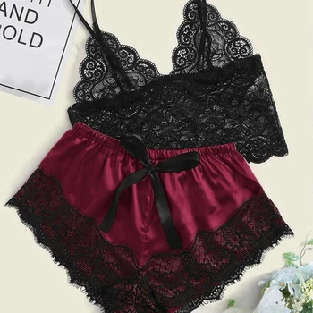 Pajama Sets Sexy Pajamas for Women 2 Pieces Top Shorts Set Sleepwear Clothes Lace Pajamas Underwear Lingerie