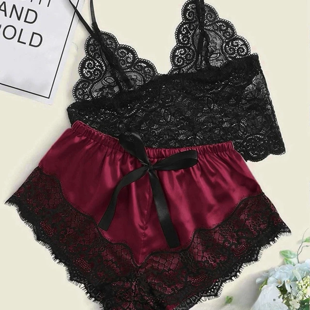 Pajama Sets Sexy Pajamas for Women 2 Pieces Top Shorts Set Sleepwear Clothes Lace Pajamas Underwear Lingerie 2