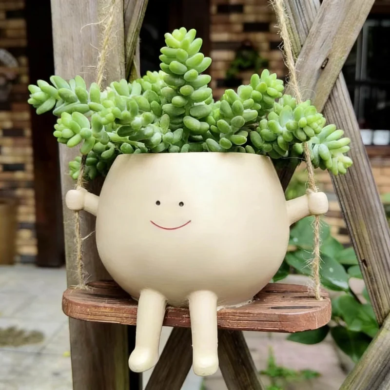 Smiley Face Resin Succulent Planter - Personalized Desktop Decoration and Home Gift