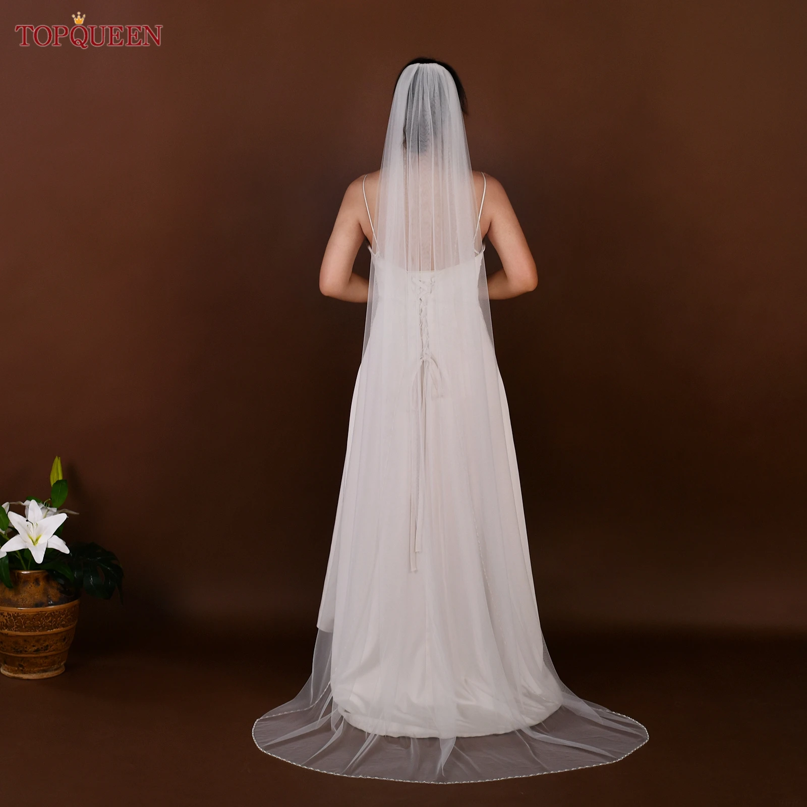 TOPQUEEN V107 Kathedrale Braut-Hochzeitsschleier, Kristall-Perlenschleier mit Kristallrand, 1-lagig, weiche Hochzeitsaccessoires, anpassbar – Detail 21