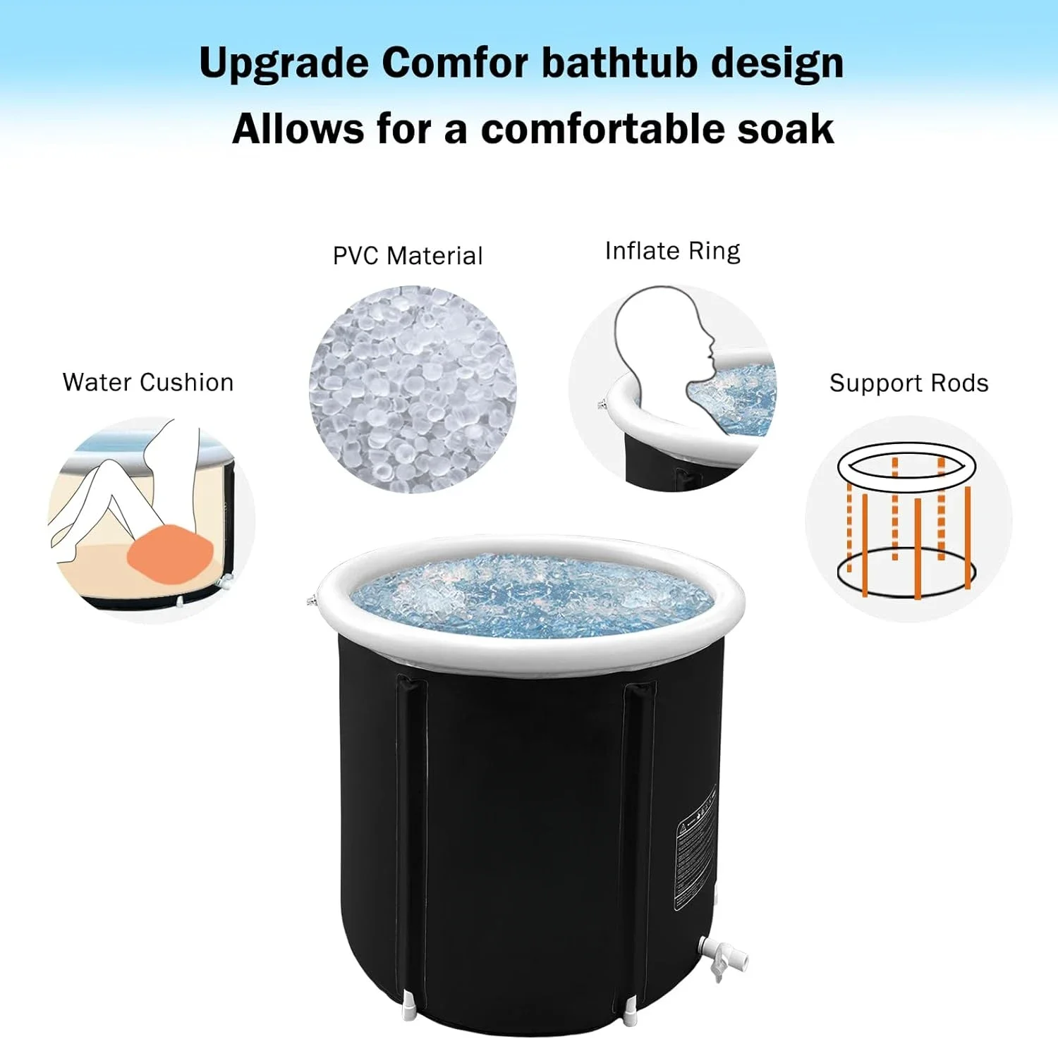 Portable Ice Bath Tub, Foldable Bathtub for Adult Inflatable Outdoor Cold Plunge Tub Freestanding Bathtub Hot Tub Spa Tub 5