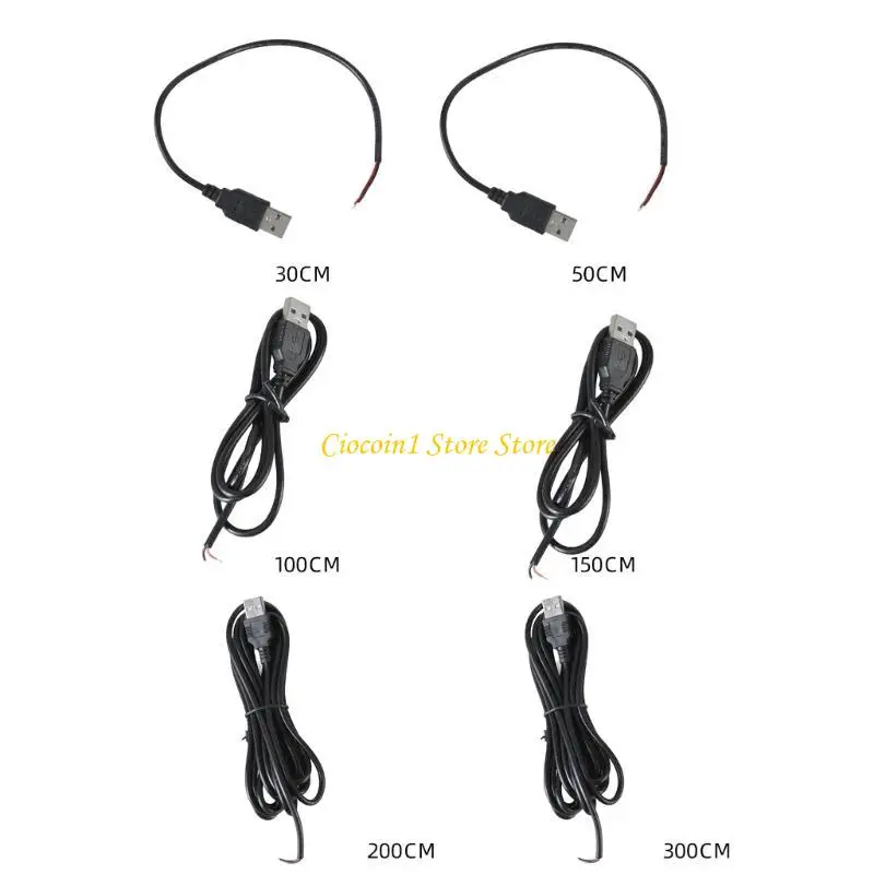 A3PC 휴대용 남성 USB 2핀 연장 코드 피그테일 2핀 전원 케이블 라인 22AWG