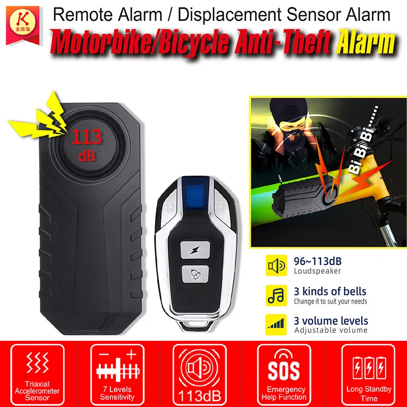 Bicycle Alarm Security System Security Alarm Wireless Alarm Smart Siren Alarm Bicycle Anti-theft Alarm 113db High Volume 50 M Wireless Remote Control Vehicle Positioning Outdoor Motorbike Alarm System Kits