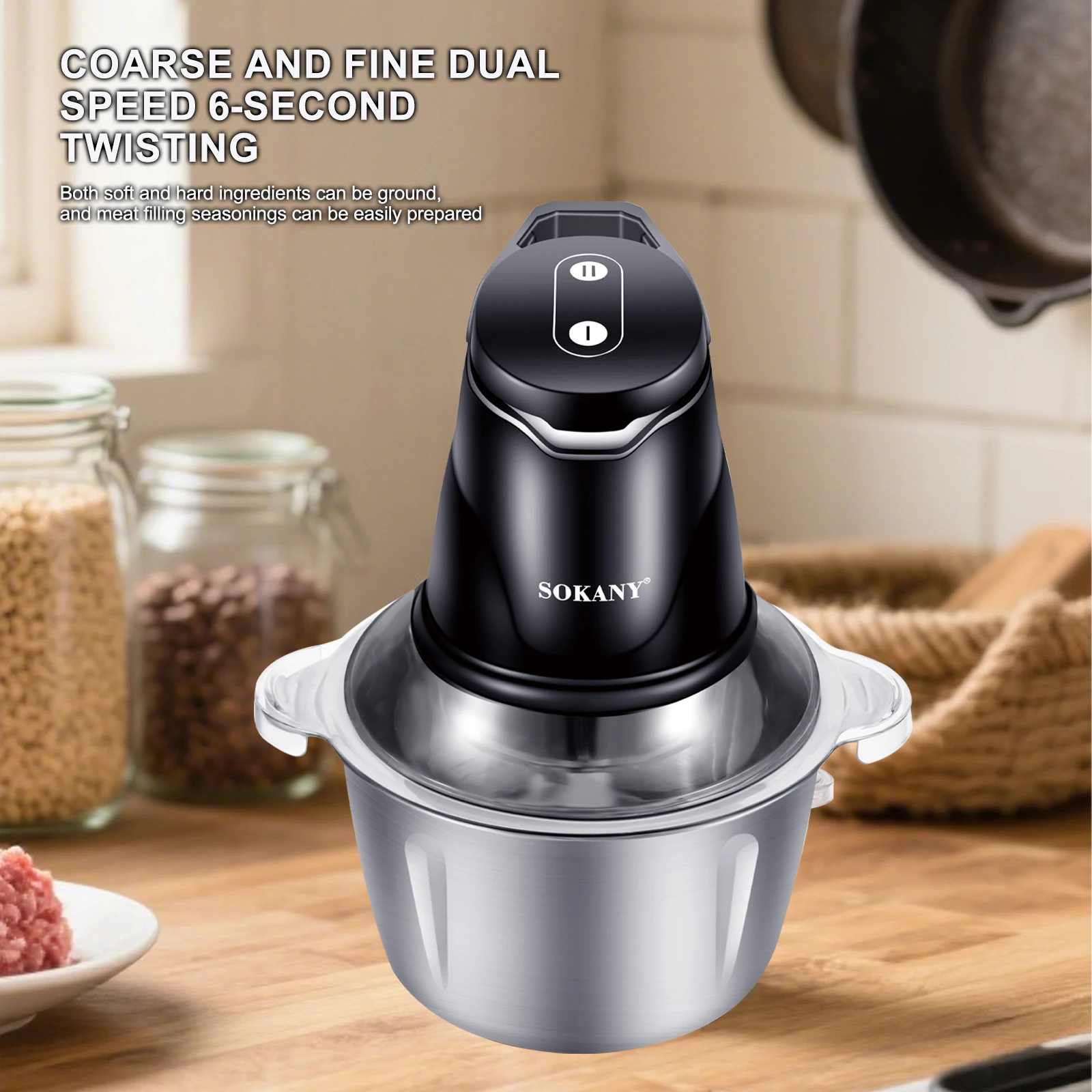 SOKANY7020 Meat Grinder, Electric Cooking Machine, Vegetable Chopper and Garlic Mincer, Garlic Paste Wizard, 2-Liter Large Capac 2