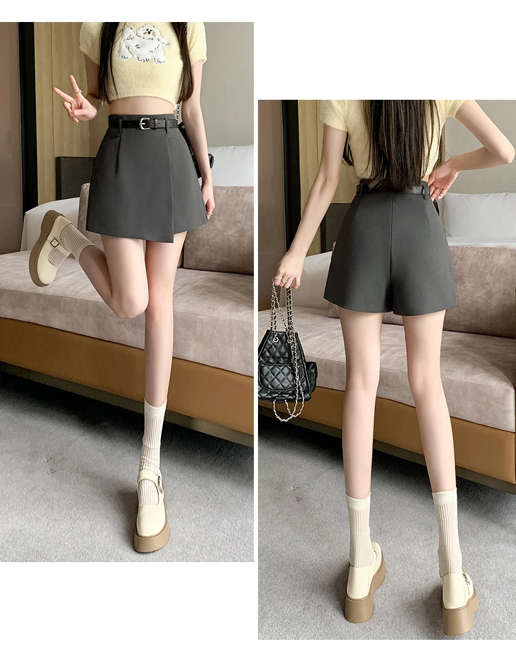 New Arrival Women's Irregular Suit Skirt Shorts Spring Summer High-Waisted Wide-Leg Short Skirt Pants With Belt
