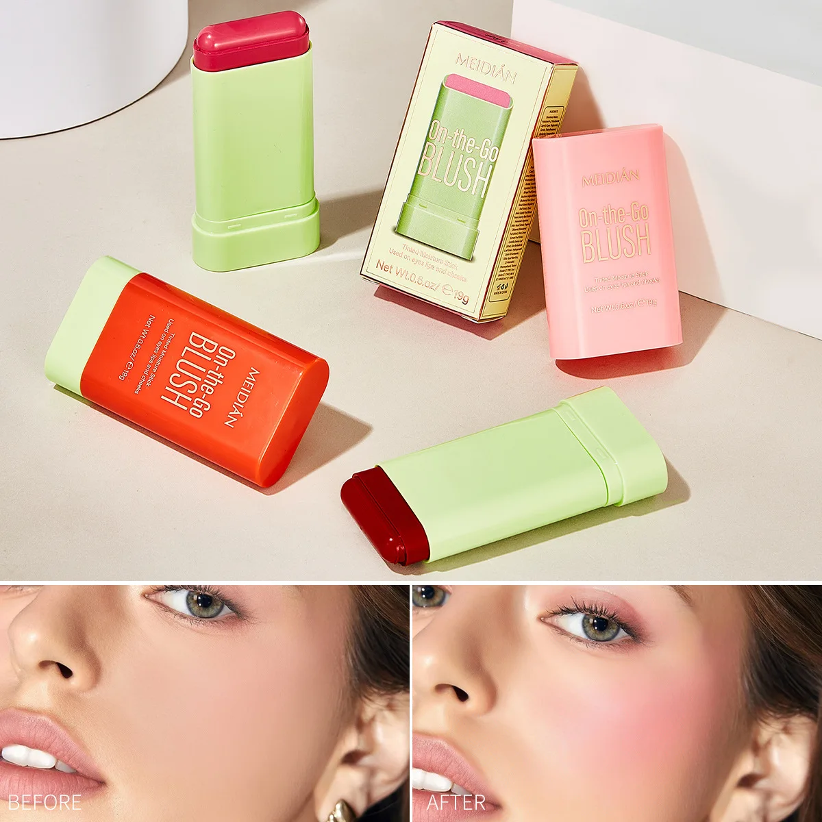 Multi-function Blush Stick Natural Cheek Face Waterproof Rouge Blusher Cream Lasting High Color Rendering Brightening Skin Tone 4
