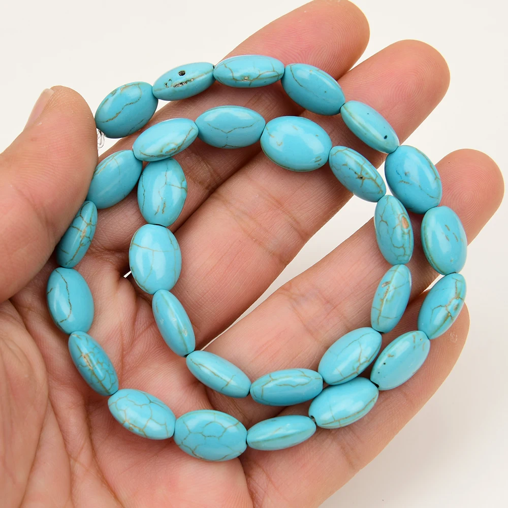APDGG 5 Strands 10x14mm Blue Turquoise Smooth Oval Stone Loose Beads 15