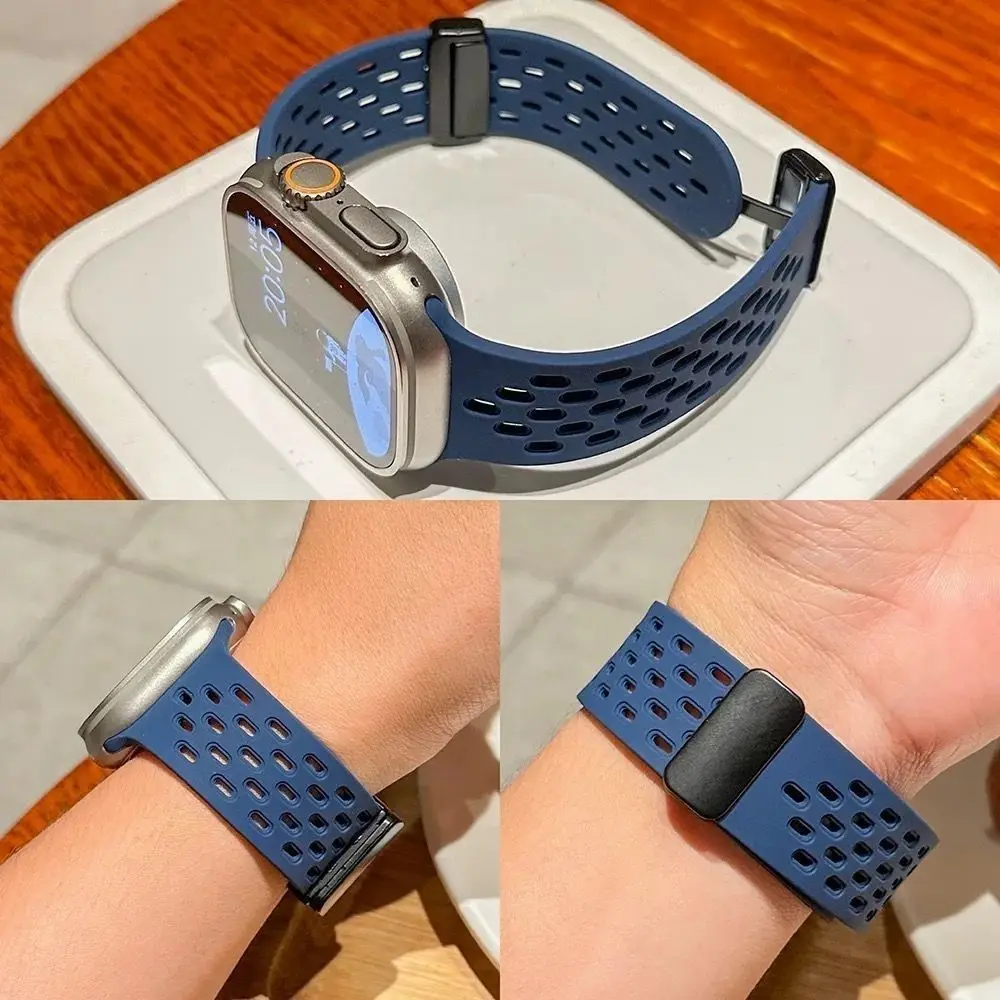 애플 워치용 마그네틱 스트랩 울트라 밴드, 49mm, 44mm, 45mm, 41mm, 40mm, 42mm, 38mm, 실리콘 스포츠 팔찌, iWatch 시리즈 8 se 7 6 5 9