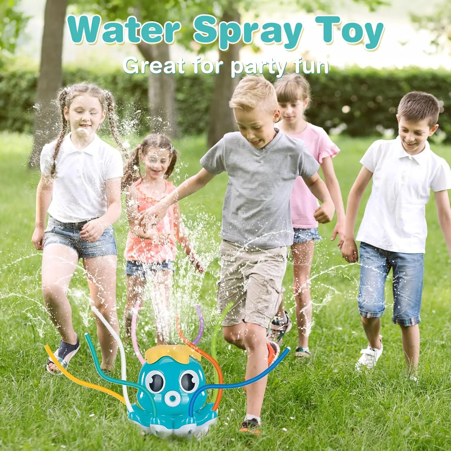 Octopus Water Sprinkler for Kids Summer Outside Play Toys Backyard Games with 8 Wiggle Tubes Outdoor Toys For Boys 4