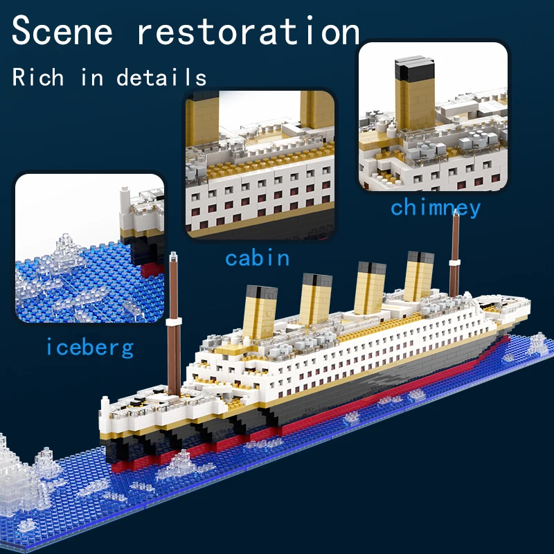 Building Blocks Small Particle Assembly Toy Titanic Giant Boy Girl Puzzle Cruise Ship Brick Model Kit Desltop Gift