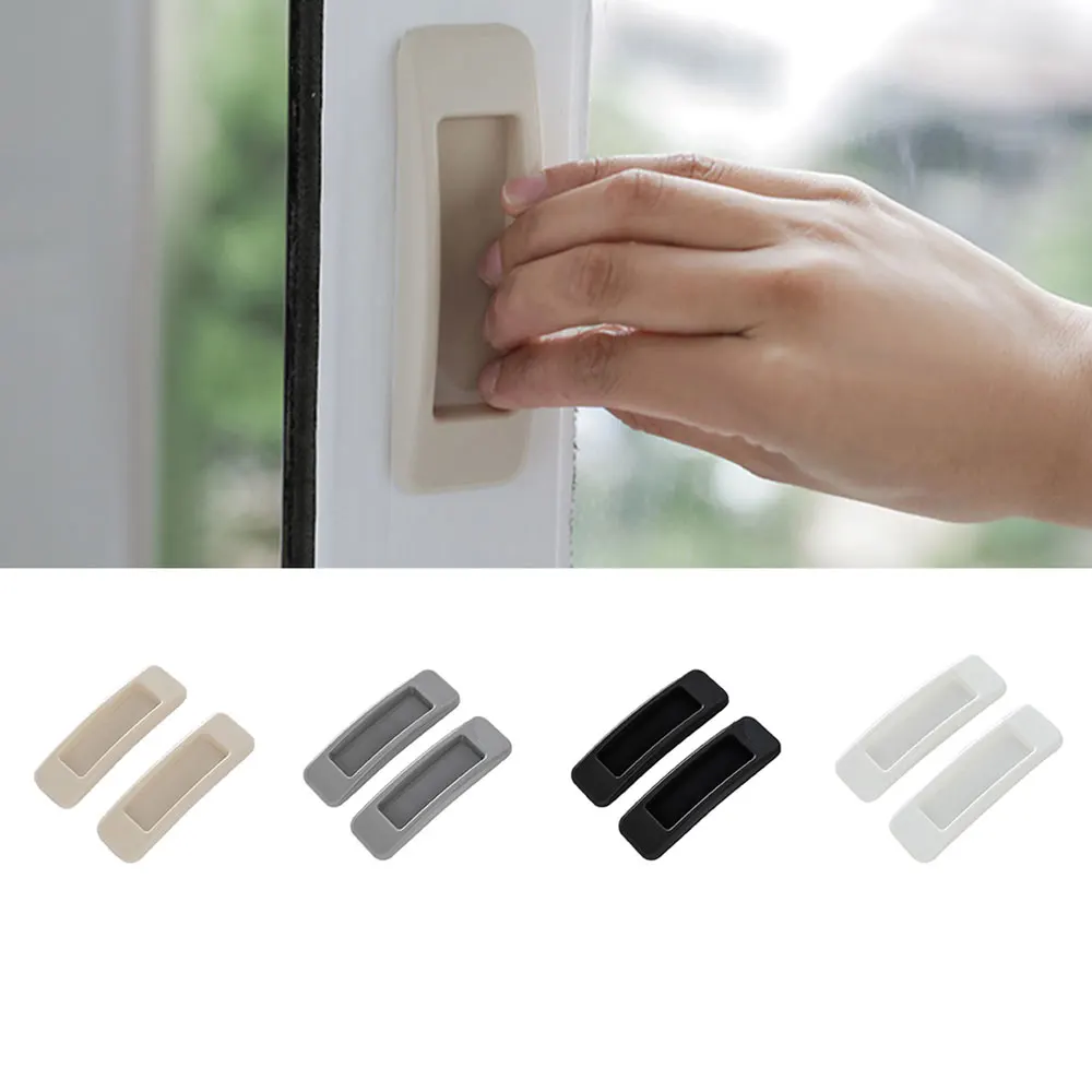 Self Adhesive Sliding Window Handles Slides Cabinet Door Handles for Wardrobe Drawer Glass Punch-free Window Accessories 2pcs