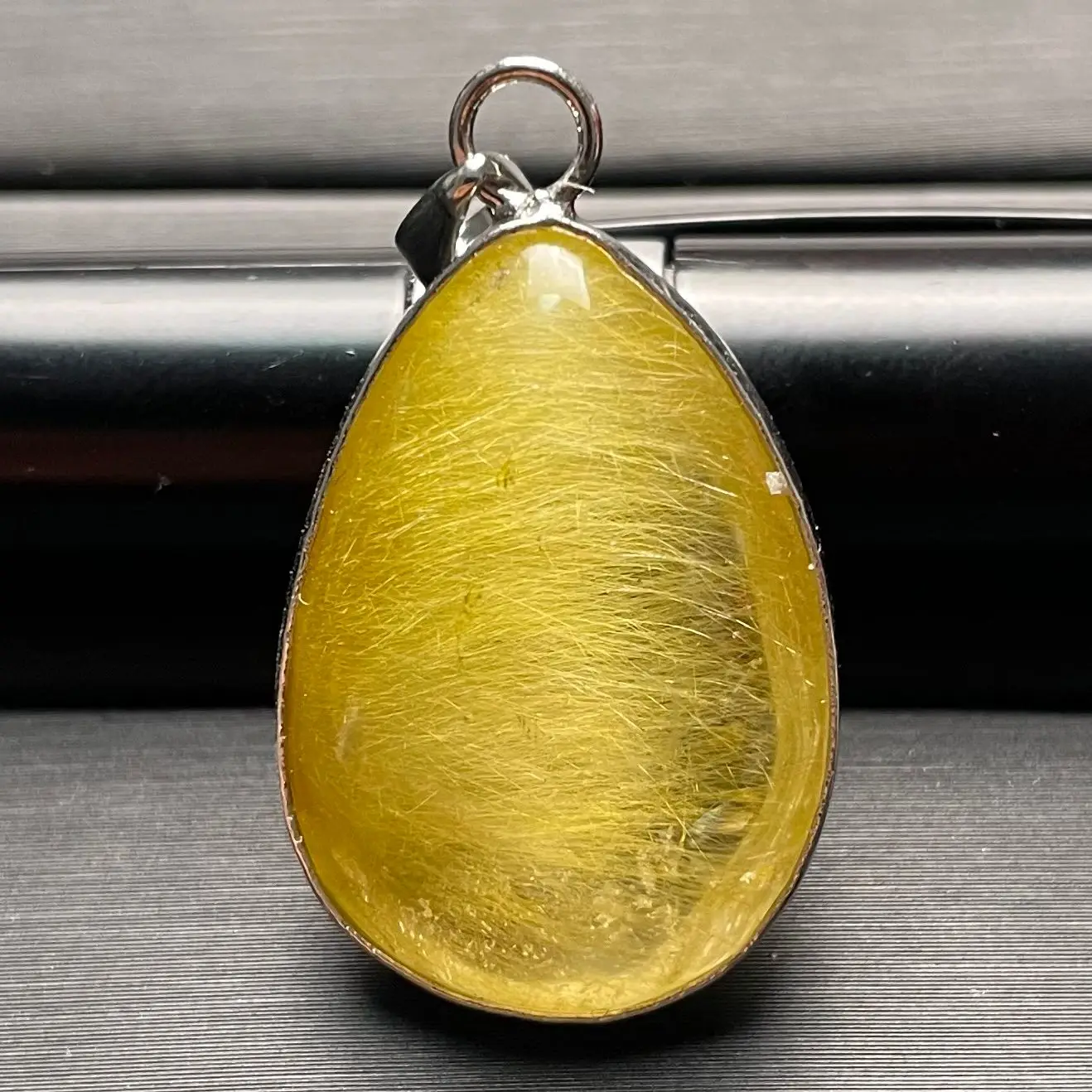 NaturalStoneGreenPhantomCrystalPendantQuartzRutilatedJewellery