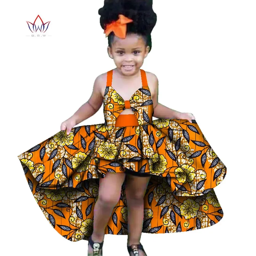 Bintarealwax Fashion Summer Africa Children Dress Dashiki Cute Girls Dresses Bazin Ruffles African Traditional Clothing WYT277