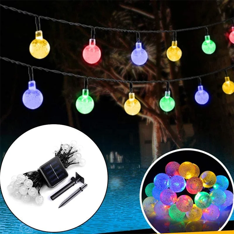 8 Modes Solar Light Crystal Ball 5M/7M/12M/ LED String Lights Fairy Lights Garlands For Christmas Party Outdoor Decoration jiguoor 1m 4 modes led light strip electroluminescent tape el wire glowing rope flat light festival party christmas decoration