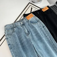 Women's Split Leg Opening Drainpipe Jeans, Casual Ankle Length Denim Pants, Straight Leg, Plus Size, Spring, Autumn, 100kg, 1649 - Image 5