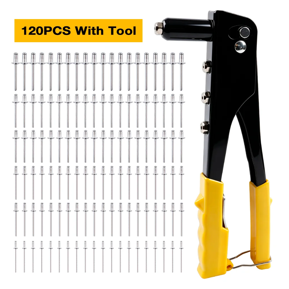 Professional Manual Rivet Gun Set Quick Riveting Tool Heavy Duty Hand Tool Set with Rivet Heads Effortless for Home Car Repair