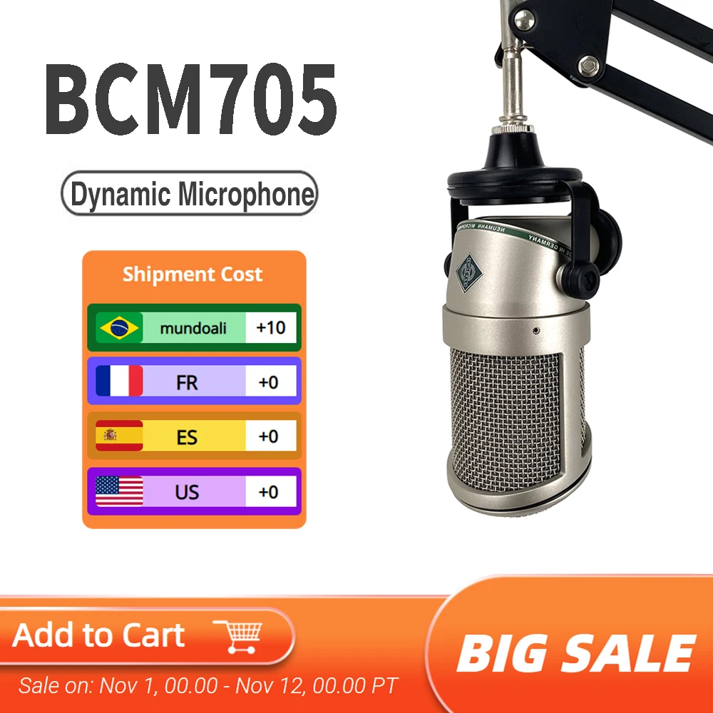 

Free Shipping!! BCM705 Dynamic Professional Microphone Cardioid Mic For Stage Singing Karaoke BBOX Recording Vocal Performance