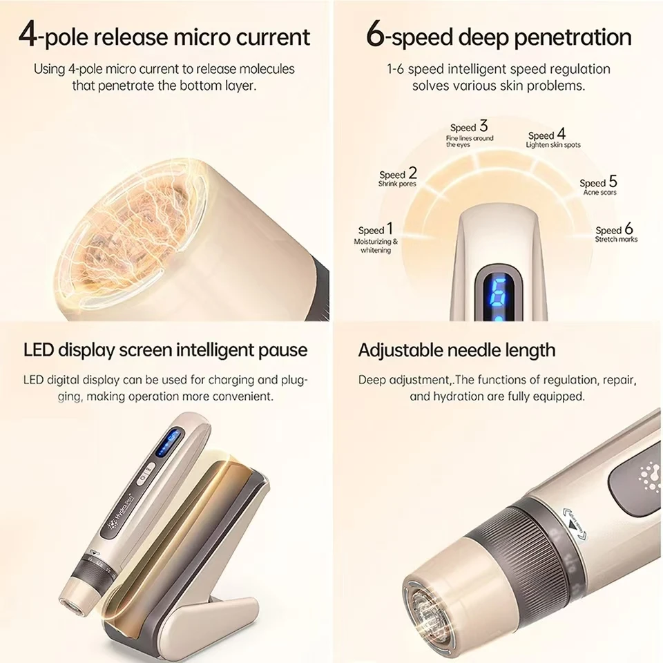 Microneedling Derma Pen H5 Hydra Pen Derma Microneedle Pen 4-pole EMS Microcurrent Mesotherapy Serum Applicator Automatical Repair Skin for Beauty