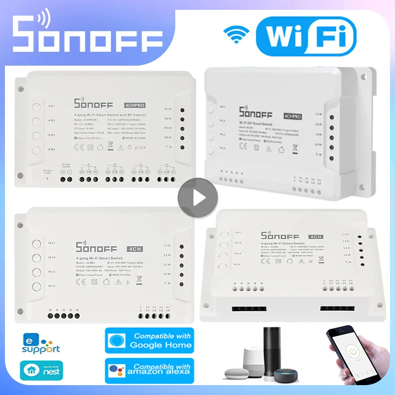 Sonoff 4Ch/Pro R3 Smart Wifi Switch Smart Home 4 Gang Interlock Modalità Di Blocco Ad Incastro Autobloccante Smart Rf Switch Funziona Con Alexa