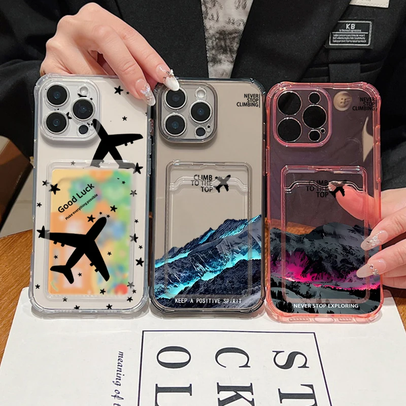 Airplane Design Clear TPU Card Holder Phone Case - Soft Silicone Cover