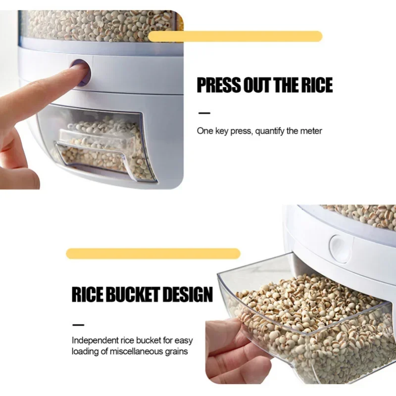 

Container Rice Dispenser Kitchen Bucket Food Storage Moisture-proof Sealed Box Degree 360 Dry Rotatable Grain