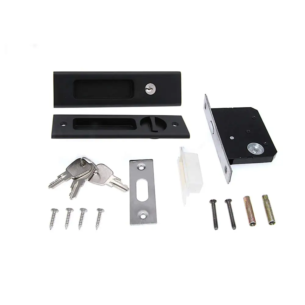 Sliding Door Lock Indoor Black Privacy Pocket Door Lock Hardware Double Barn Furniture Hardware Handle Latch With Keys
