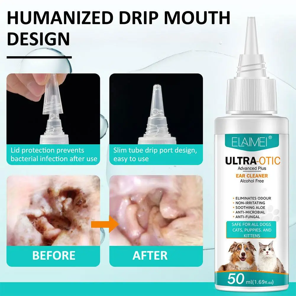Cat Dog Ear Cleaner Pet Ear Drops Yeast Mites Infectiones Control Odor Removal Relieves Itching Anti Inflammatory Pet Ear Washer 2