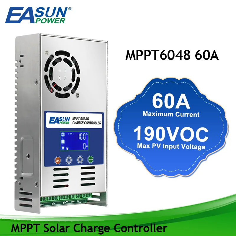 sellada de gel / EASUN POWER Controlador de carga 60A MPPT 48V 36V 24V 12V Max 150Voc Controlador de panel solar de entrada con Bluetooth para batería de litio inundada 