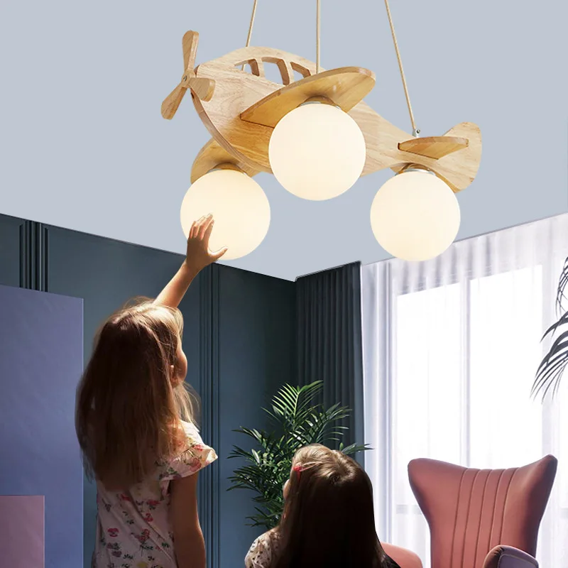 Lustre hélicoptère enfant en bois