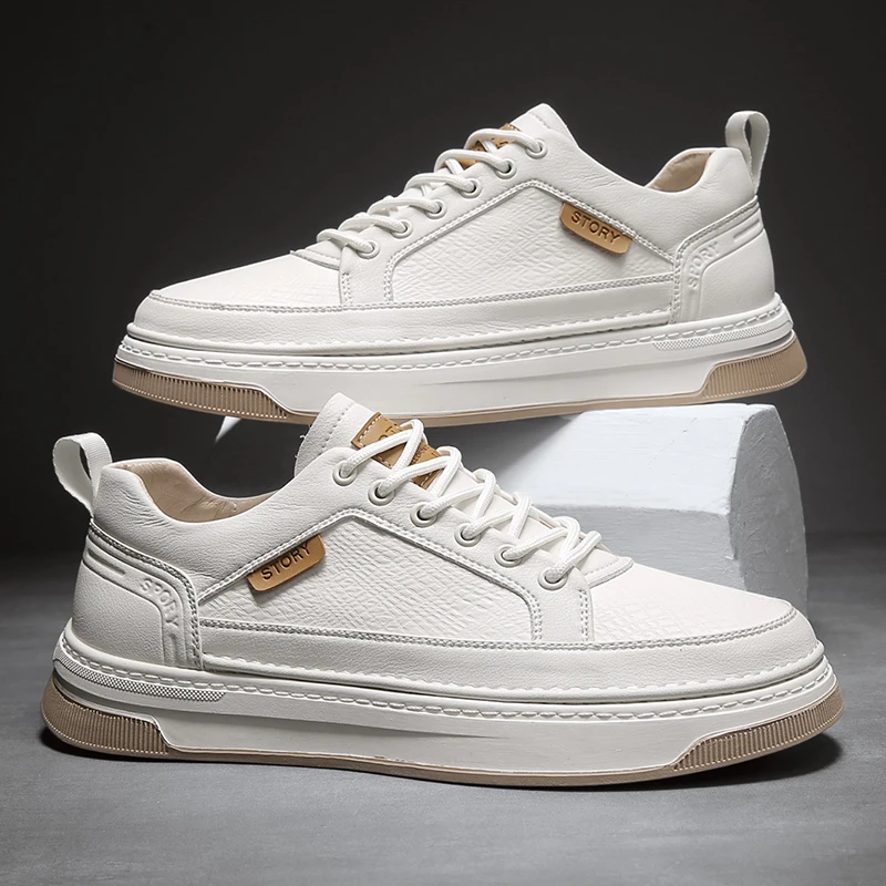 

White Sneakers Men Casual Shoes Leather Luxury High Quality Man Running Sports Shoes Lace Up Men Skateboard Shoes Free Shipping