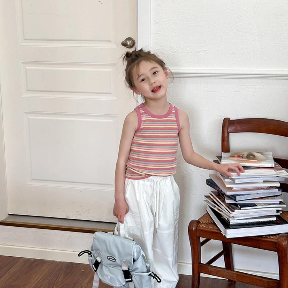 Summer Baby Girls Tank Top Kids Underwear Sleeveless Vest Children's Striped Printed Tops Korean Style Camisole Clothes