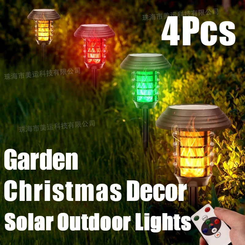 

4Pcs Solar Flame Lights Outdoors Courtyard Waterproof Landscape Lawn Garden Party Holiday Decorative Lighting Floor Insert Lamps