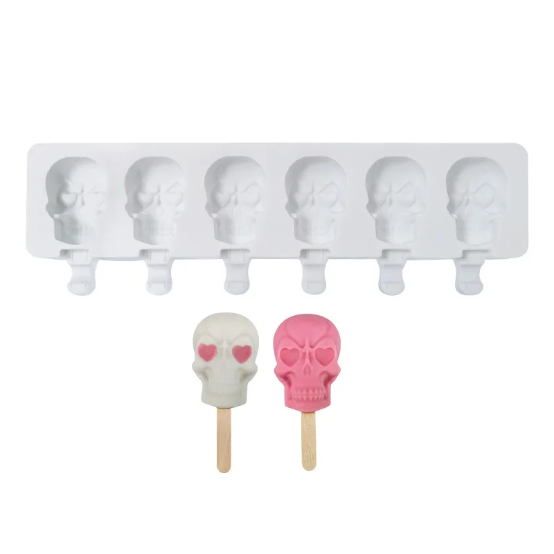 6 Skulls Ice Cream Silicone Mold Homemade Popsicle Ice Cream Mold kitchen Supplies Ice Maker Popsicle Sticks Chocolate Mold