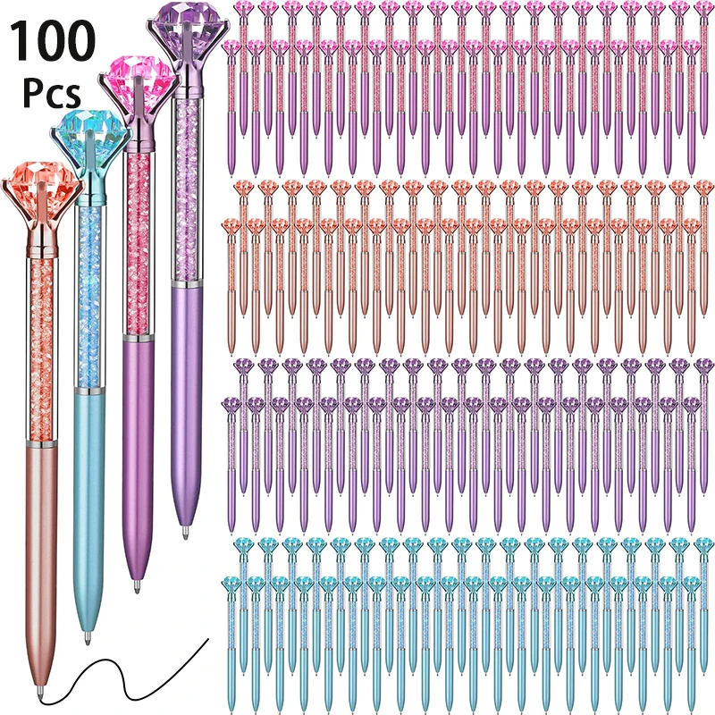 

100Pcs Big Crystal Diamond Bling Ballpoint Pens Wedding Sign Pen Office School Gifts Roller Ball Black Ink