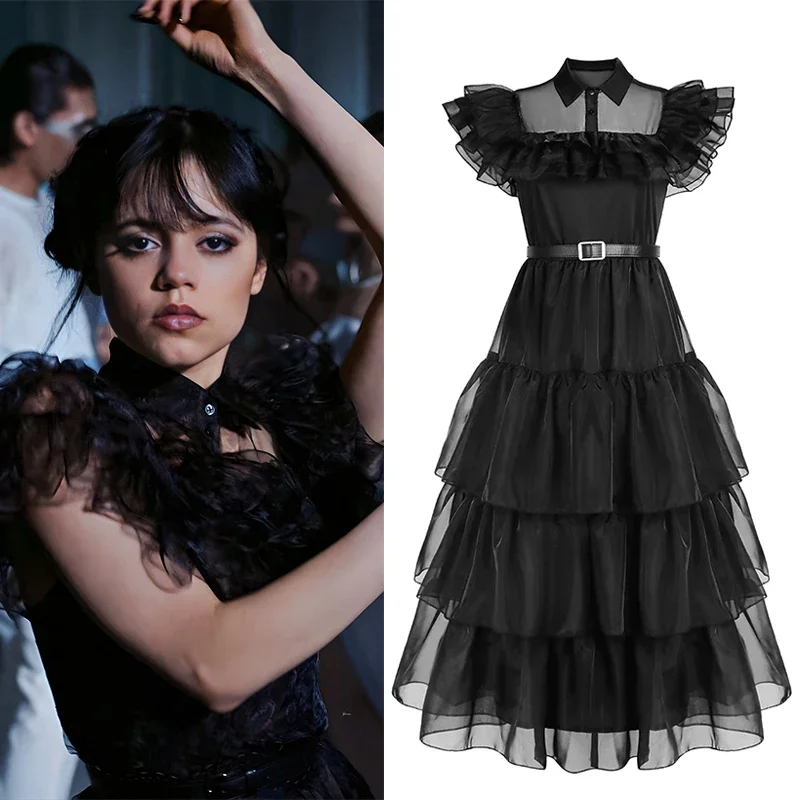 

Movie Wednesday Cosplay Dresses Wednesday Addams Cosplay Costume Gothic Wind Adult Kids Children Dress Halloween Party Costumes