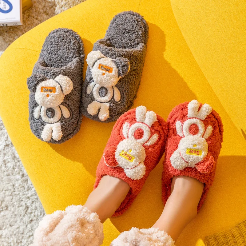 

Плюшевые тканевые хлопковые тапочки женские зимние домашние теплые Нескользящие домашние тапочки