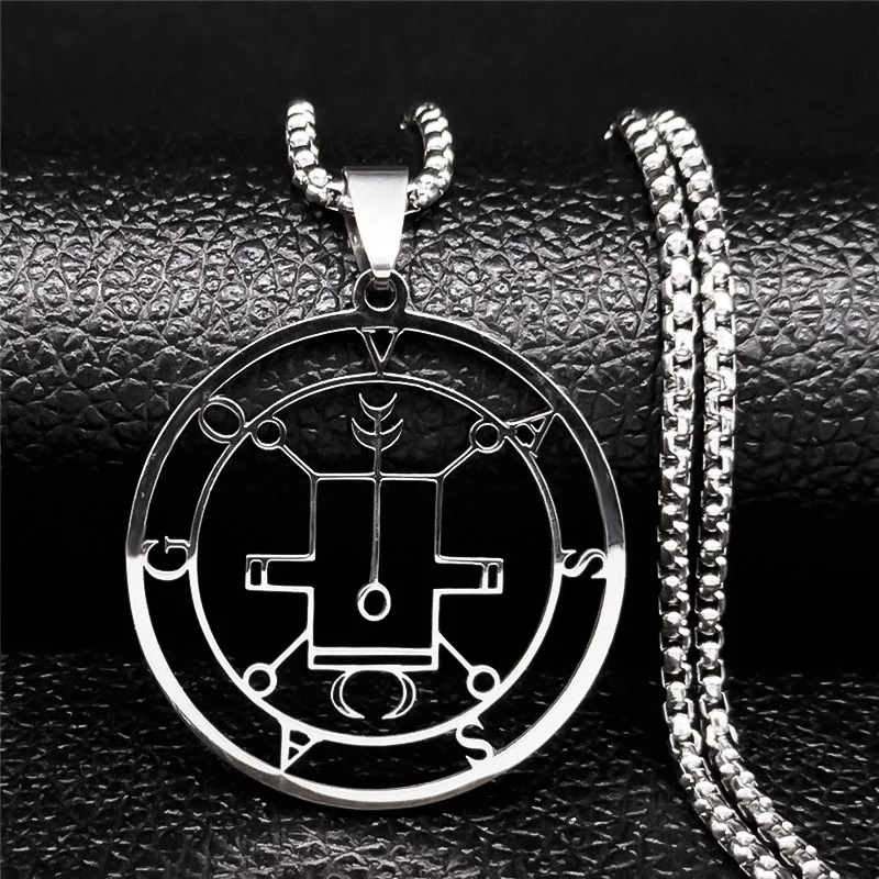 Sleek Lucifer Sigil Stainless Steel Satanic Necklace with Baphomet Charm