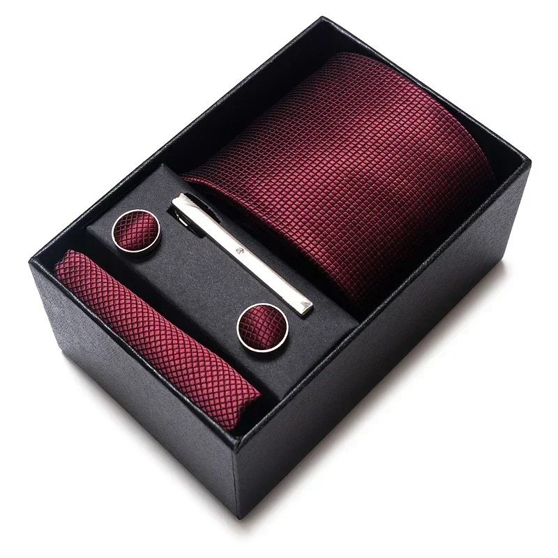 

2024 New Tie Handkerchief Cufflink Set for Men Necktie Holiday Gift Box Blue Gold Suit Accessories Slim Wedding Gravatas