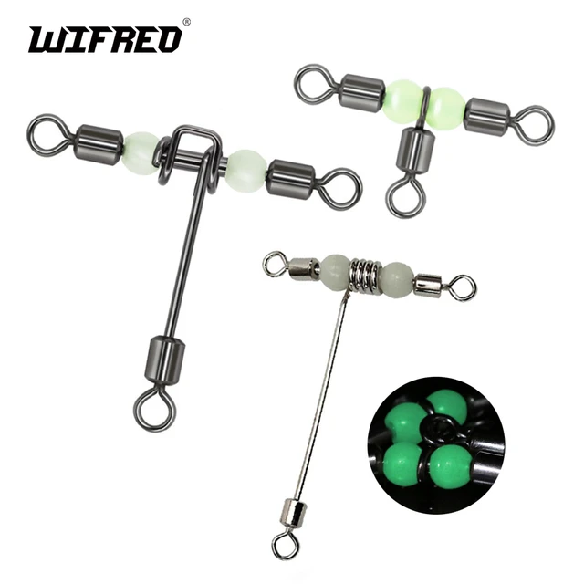 Wifreo 10pcs Luminous Fishing Swivels T-Shape 3 Way Rolling Swivel  Cross-Line Barrel Swivel with