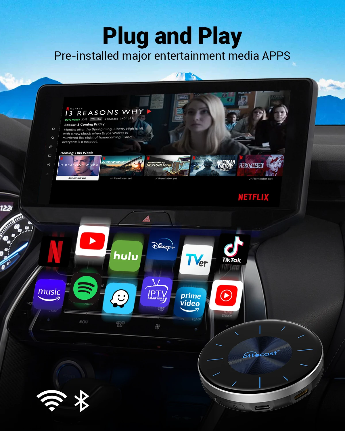 Ottocast P3 AI Box inalámbrico CarPlay Android Auto adaptador HDMI Multimedia Video convertidor TV Stick Game Box para Netflix 6