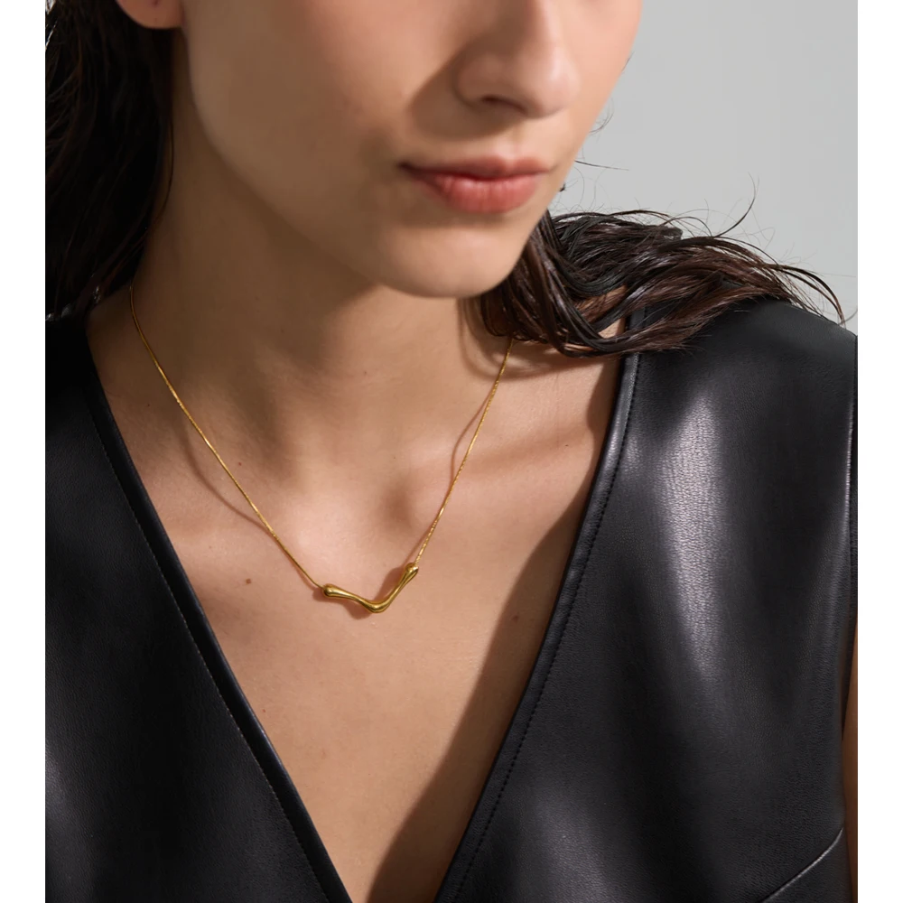 Yhpup Minimalist Stainless Steel Pendant Necklace 18K Gold PVD Plated