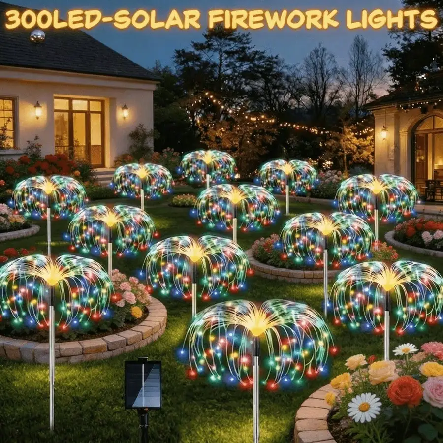 5 IN 1 Outdoor Solar Light-300 LED Light, 8 Lighting Modes