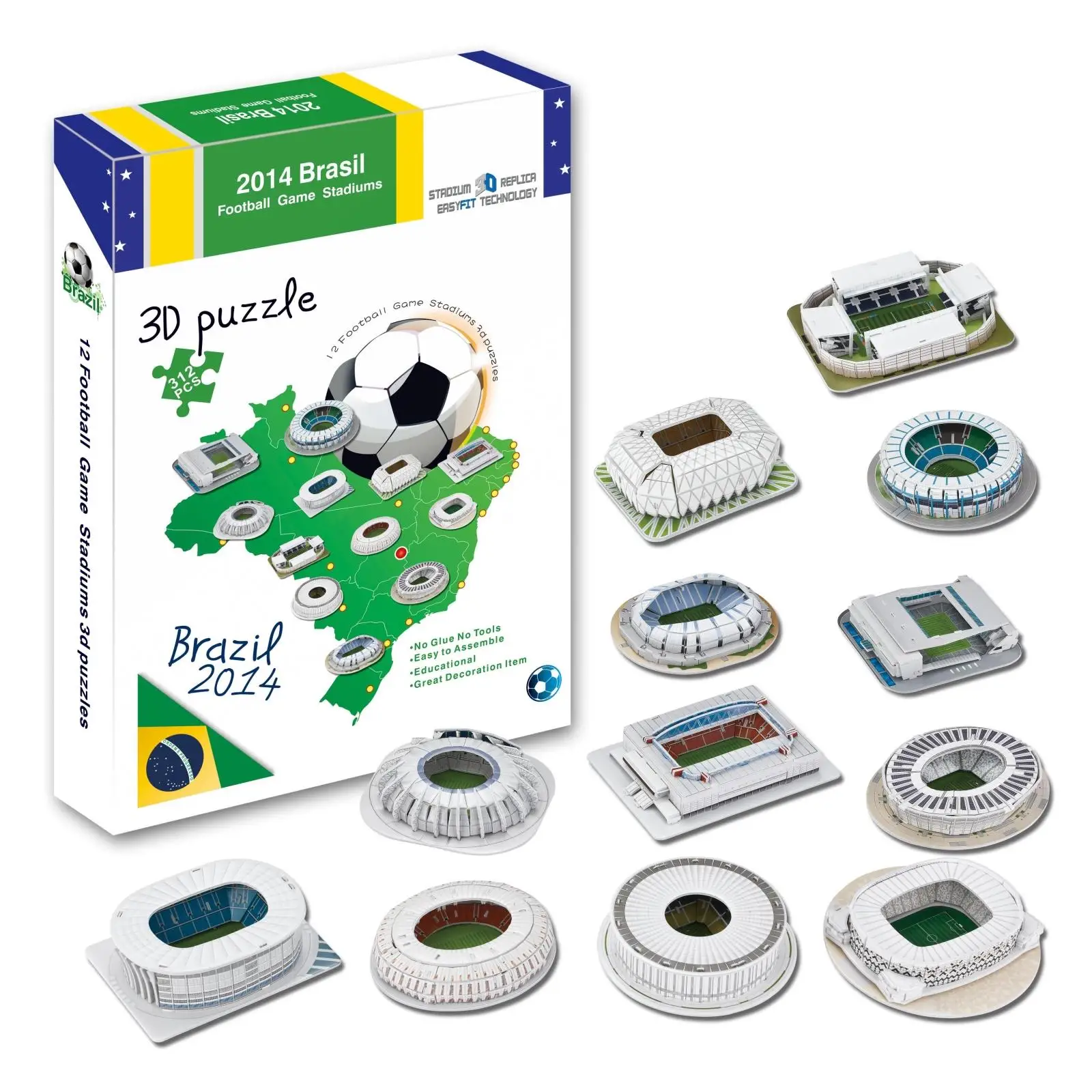 Puzle 3D Estadio De Fútbol – Maqueta De Espuma De 12x12x3 Cm, Fácil De Montar Sin Herramientas, Juguete Educativo Para Niños +8 Y Adultos