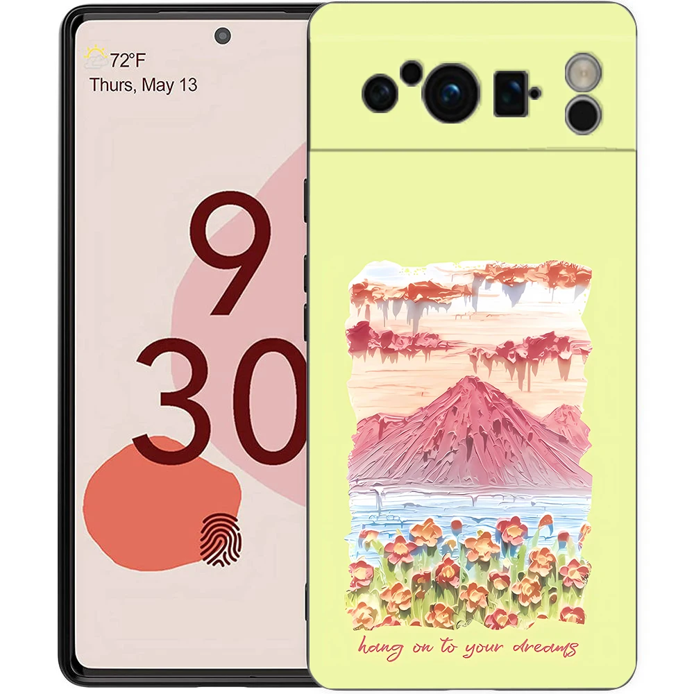 Green Floral Shockproof TPU Phone Case - Soft Black Cover