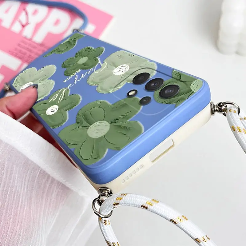 Green Floral Crossbody Lanyard Silicone Phone Case Cover